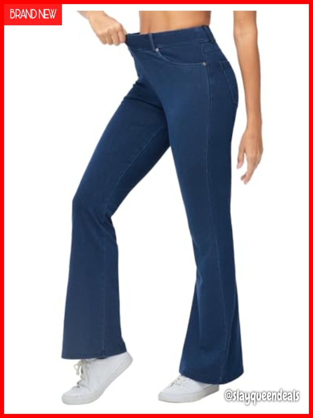 Women's Pull On Flare Jeggings Stretchy Bell Bottom Jeans High Rise Flared
